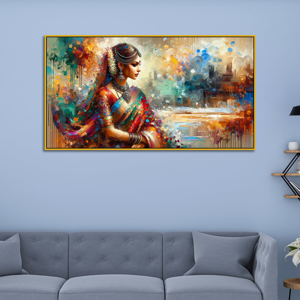 Saree & Bindi : Woman in Traditional Attire Canvas Print Wall Painting Main image