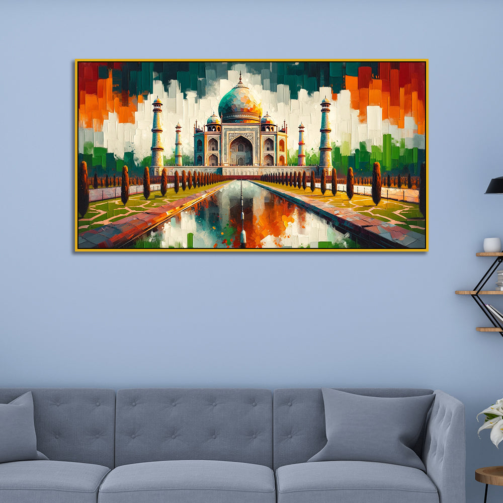Taj Mahal: Historic Marble LanVMark in Colors Canvas Print Wall Painting Main image