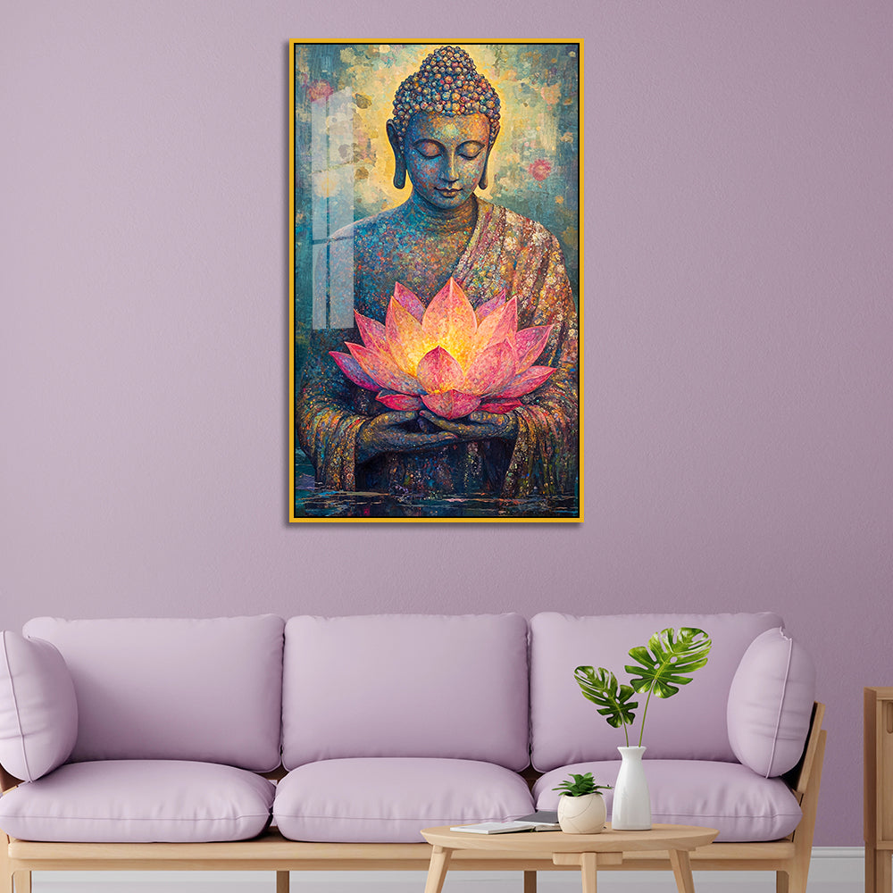 Vibrant Mosaic Buddha with Large Lotus Acrylic Wall Paintings Main image