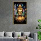 Abstract Golden Buddha Bust Acrylic Wall Paintings with Lotus Aura