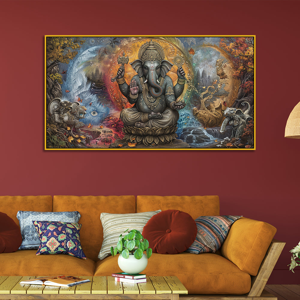 Antique-Inspired Ganesha Wall Canvas – Hindu Home Decor Main image