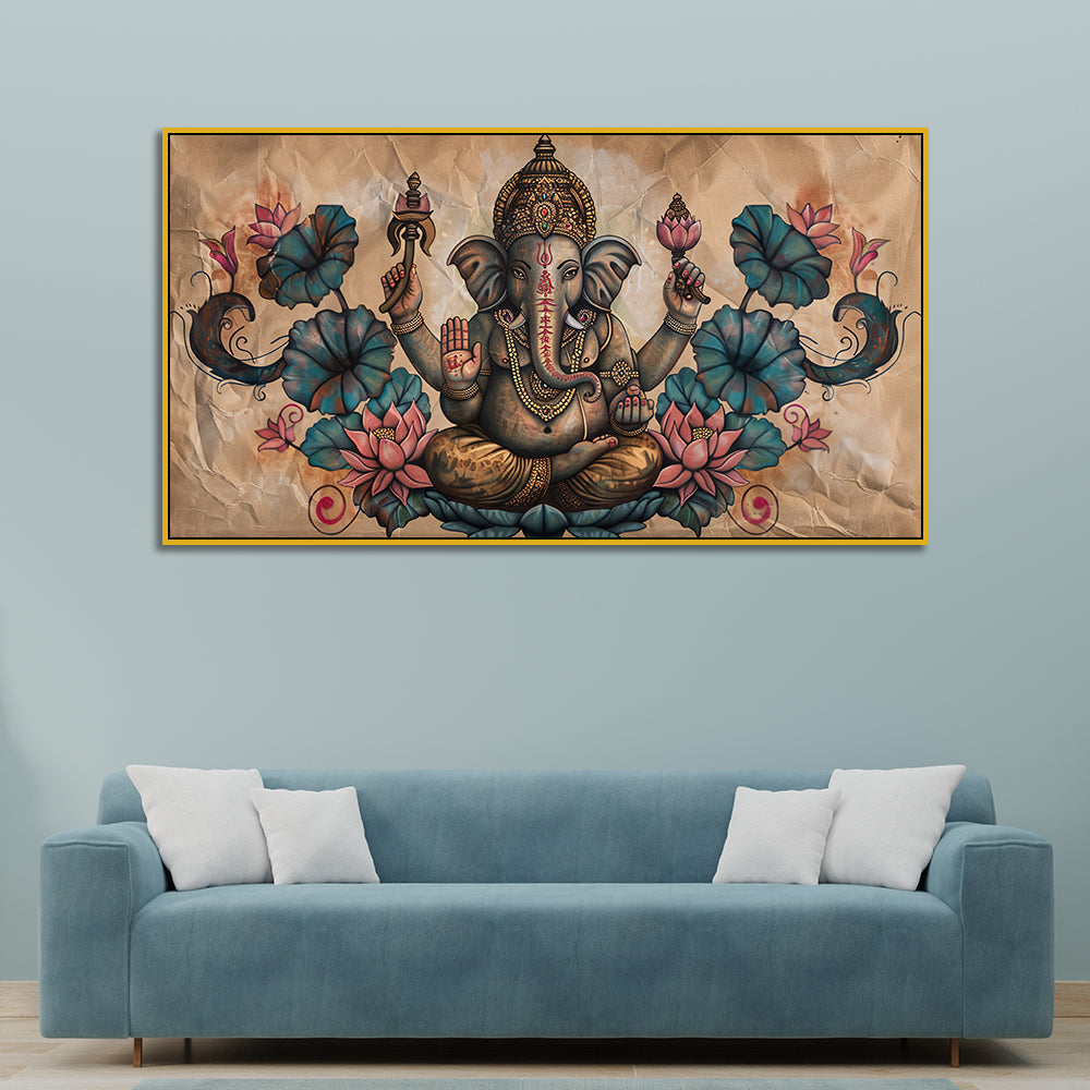 Vintage Ganpati Bappa Wall Painting – Artistic Wall Accent Main image