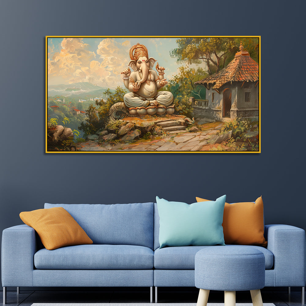 Vintage Lord Ganesha Tapestry Art – Sacred Wall Decor Piece Secondary image