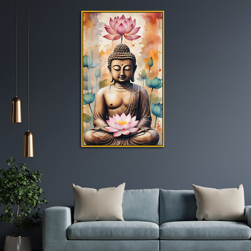 Serene Buddha Statue Acrylic Wall Paintings with Pink Lotus Main image