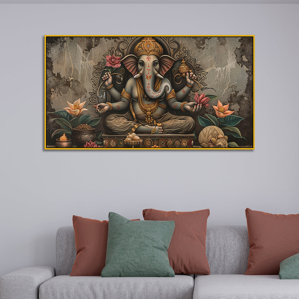 Traditional Indian Lord Ganesha Painting – Vintage Vibes Main image