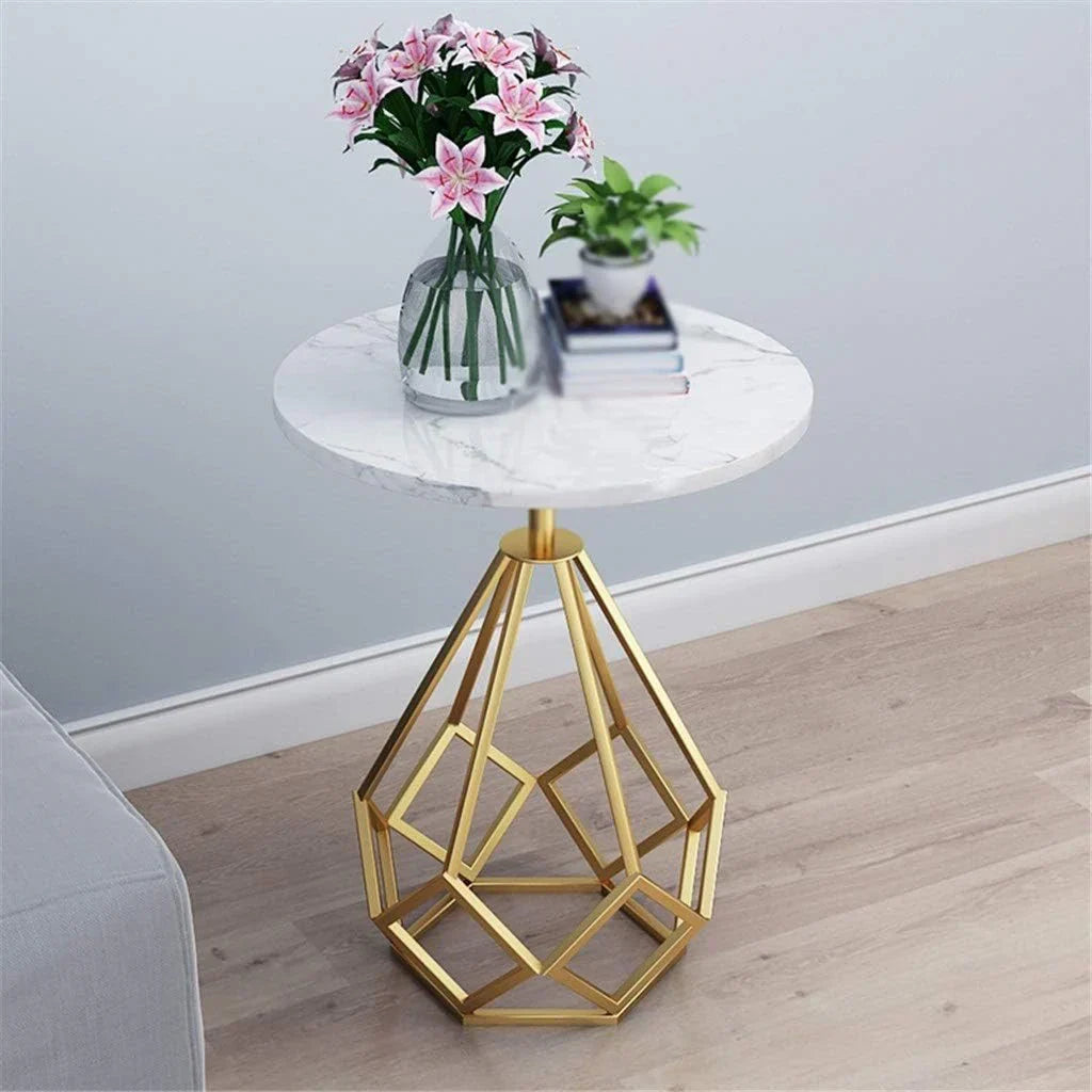 White Marble End Side Table with Hexagon Gold Stand Main image