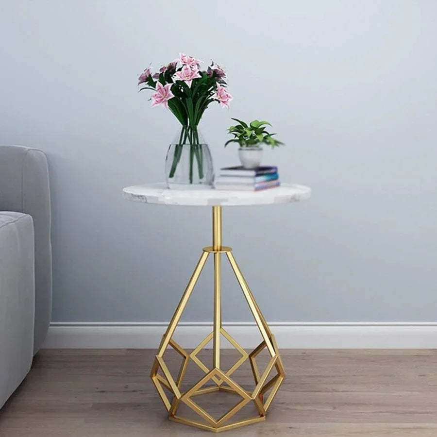 White Marble End Side Table with Hexagon Gold Stand Secondary image