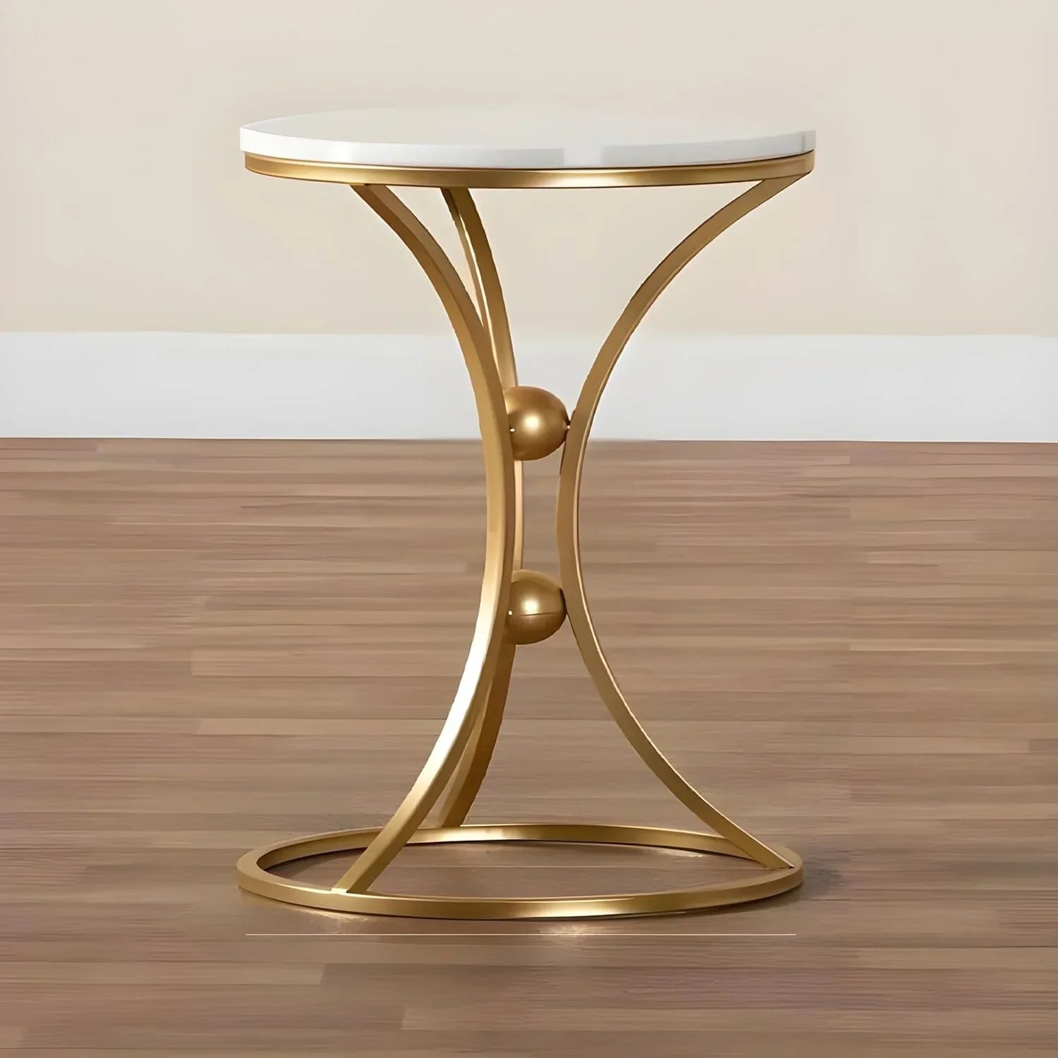 White Bedside Round Marble Side Table with Gold Stand Secondary image