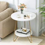 White Marble End Side Table with Lower Shelf