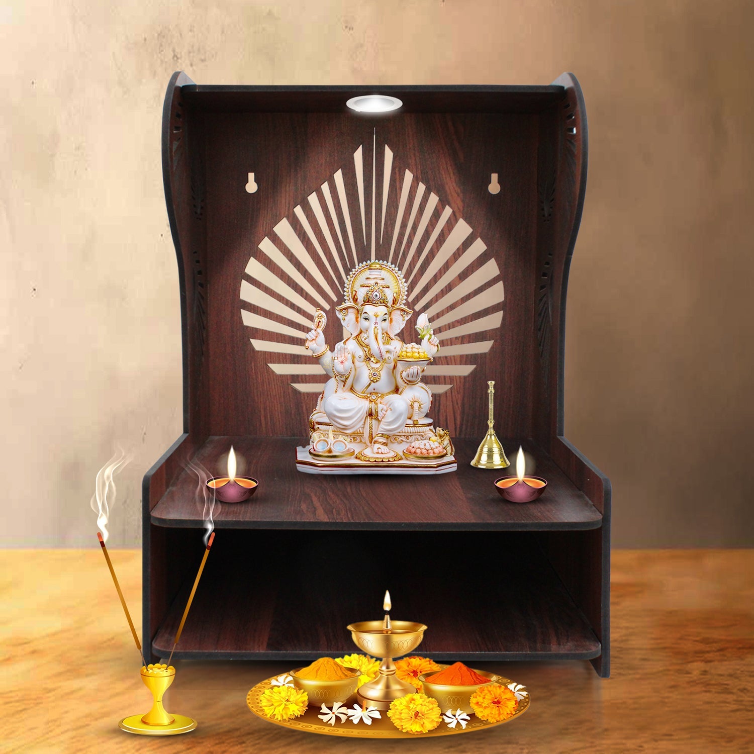 Beautiful Classic Wall-Mounted Pooja Mandir for Home Décor Main image