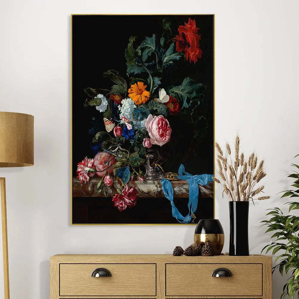 A Beautiful Still Life Art Canvas Painting of Flowers & Fruits Main image