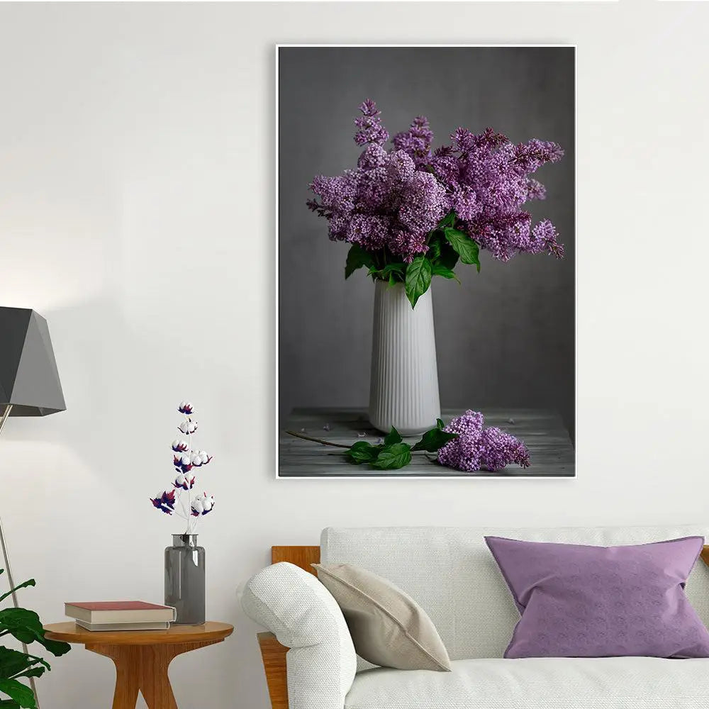 Soothing Lilac Flower Vase Still Life Canvas Painting Main image