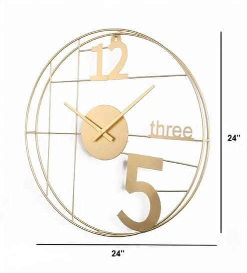 Alphabetic Metal Round Wall Clock (Gold)