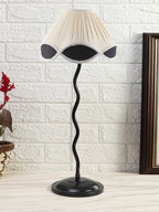 Vintage Black & White Cotton Zig Zag Table Lamp with Iron Base (AE18)