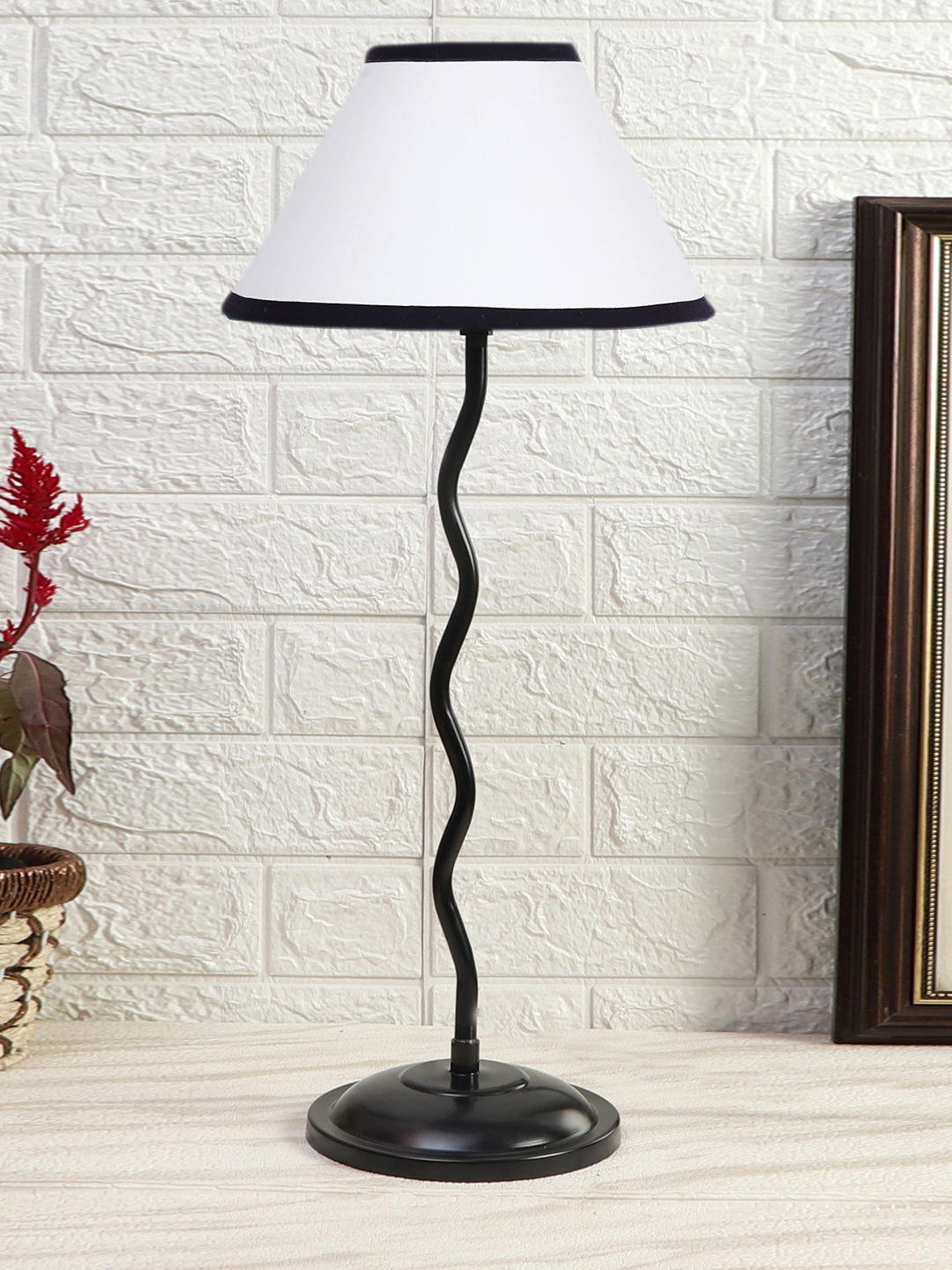 White & Black Cotton Zig Zag Table Lamp with Iron Base (AE07) Secondary image