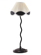 Vintage Black & White Cotton Zig Zag Table Lamp with Iron Base (AE18)