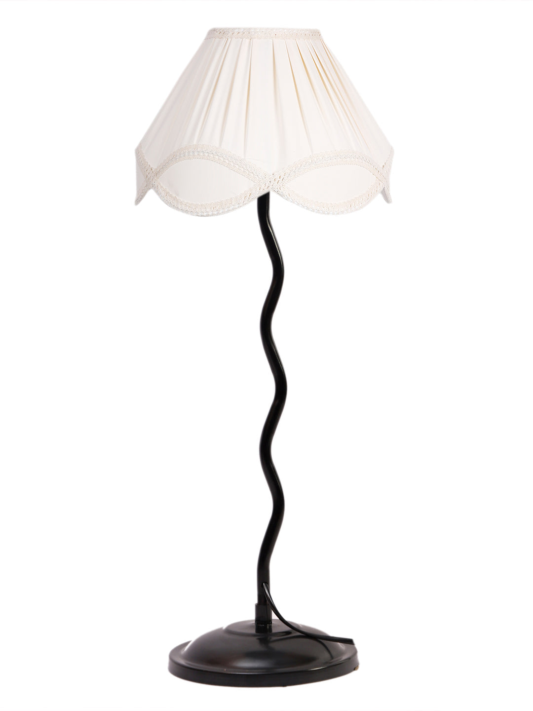 Vintage Off-White Cotton Zig Zag Table Lamp with Iron Base (AE15)