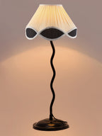 Vintage Black & White Cotton Zig Zag Table Lamp with Iron Base (AE18)