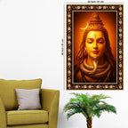 Adiyogi Shiva with Moon Floral Border Vertical Wall Painting