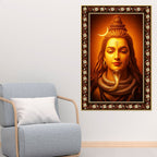 Adiyogi Shiva with Moon Floral Border Vertical Wall Painting
