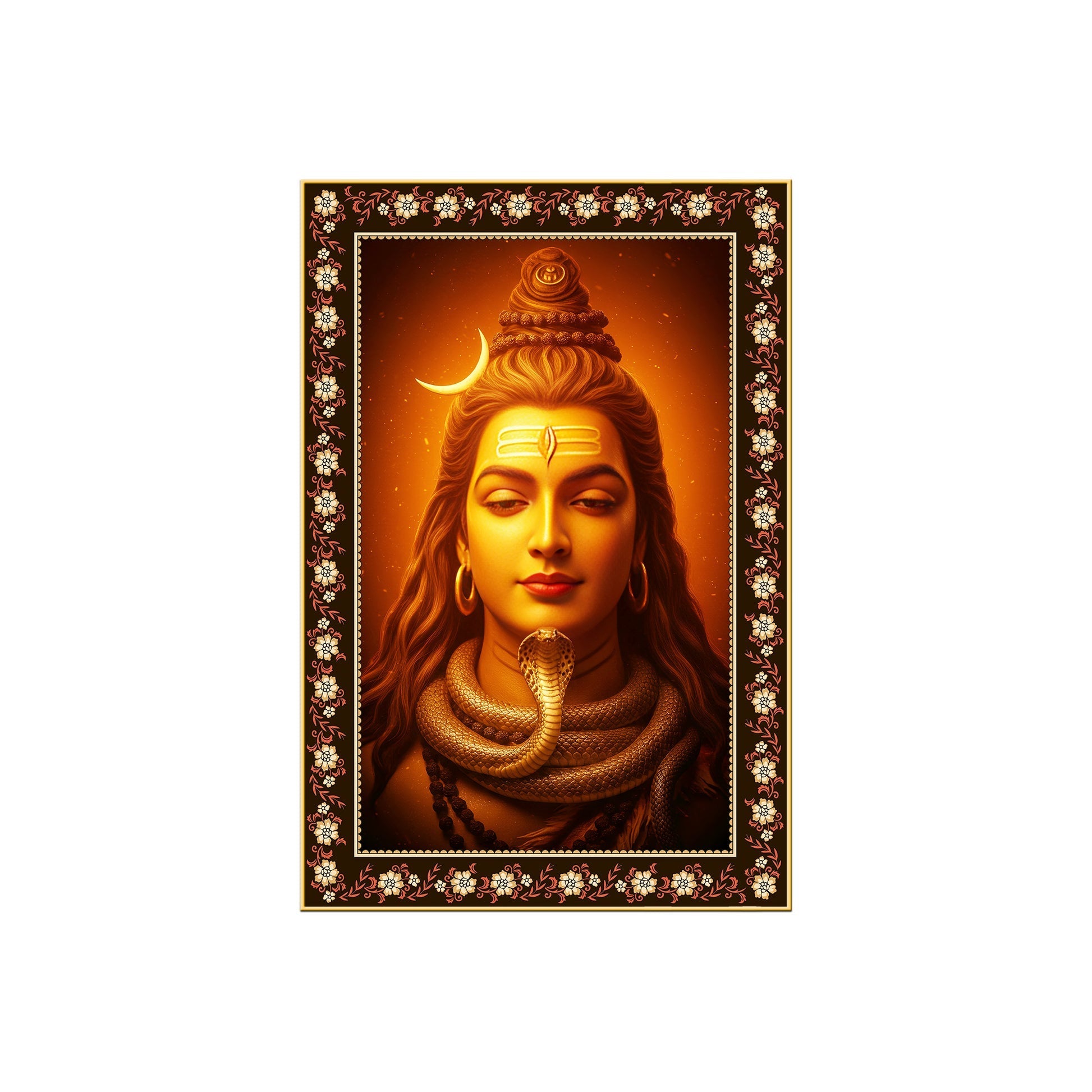 Adiyogi Shiva with Moon Floral Border Vertical Wall Painting