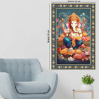 Auspicious Lord Ganpati Floral Border Vertical Wall Painting