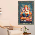 Auspicious Lord Ganpati Floral Border Vertical Wall Painting