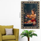 Bal Hanuman with Shivling Floral Border Vertical Wall Painting