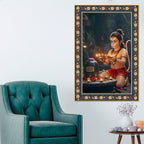 Bal Hanuman with Shivling Floral Border Vertical Wall Painting