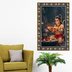 Bal Hanuman with Shivling Floral Border Vertical Wall Painting