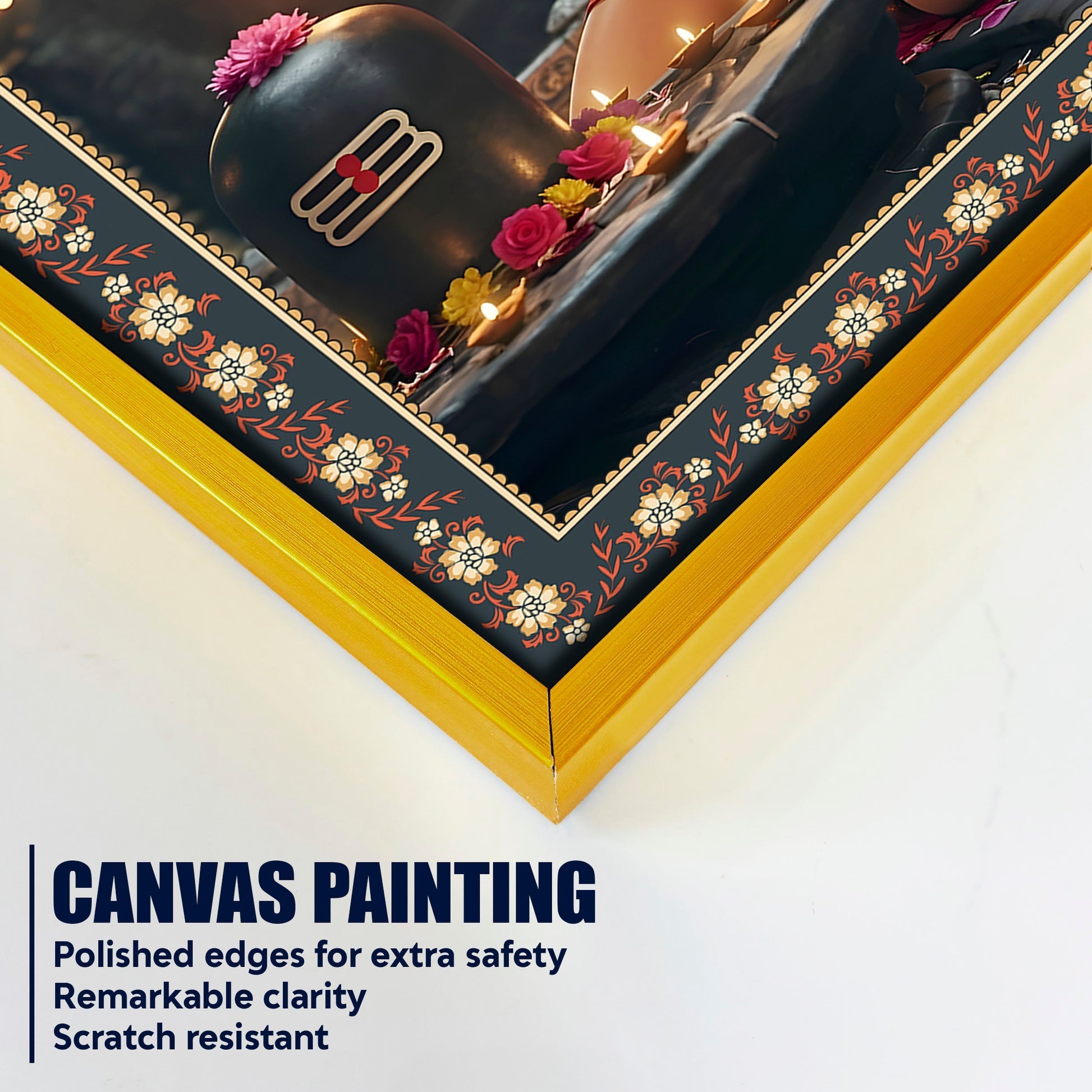 Bal Hanuman with Shivling Floral Border Vertical Wall Painting