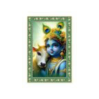 Bal Krishna with Cow Floral Border Vertical Wall Painting