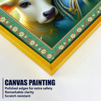 Bal Krishna with Cow Floral Border Vertical Wall Painting
