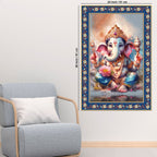 Beautiful Bal Ganesha Floral Border Vertical Wall Painting