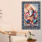 Beautiful Bal Ganesha Floral Border Vertical Wall Painting