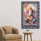 Beautiful Bal Ganesha Floral Border Vertical Wall Painting