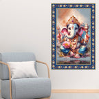 Beautiful Bal Ganesha Floral Border Vertical Wall Painting