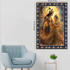 Beautiful Radha Krishna Divine Floral Border Vertical Wall Painting