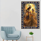 Beautiful Radha Krishna Divine Floral Border Vertical Wall Painting