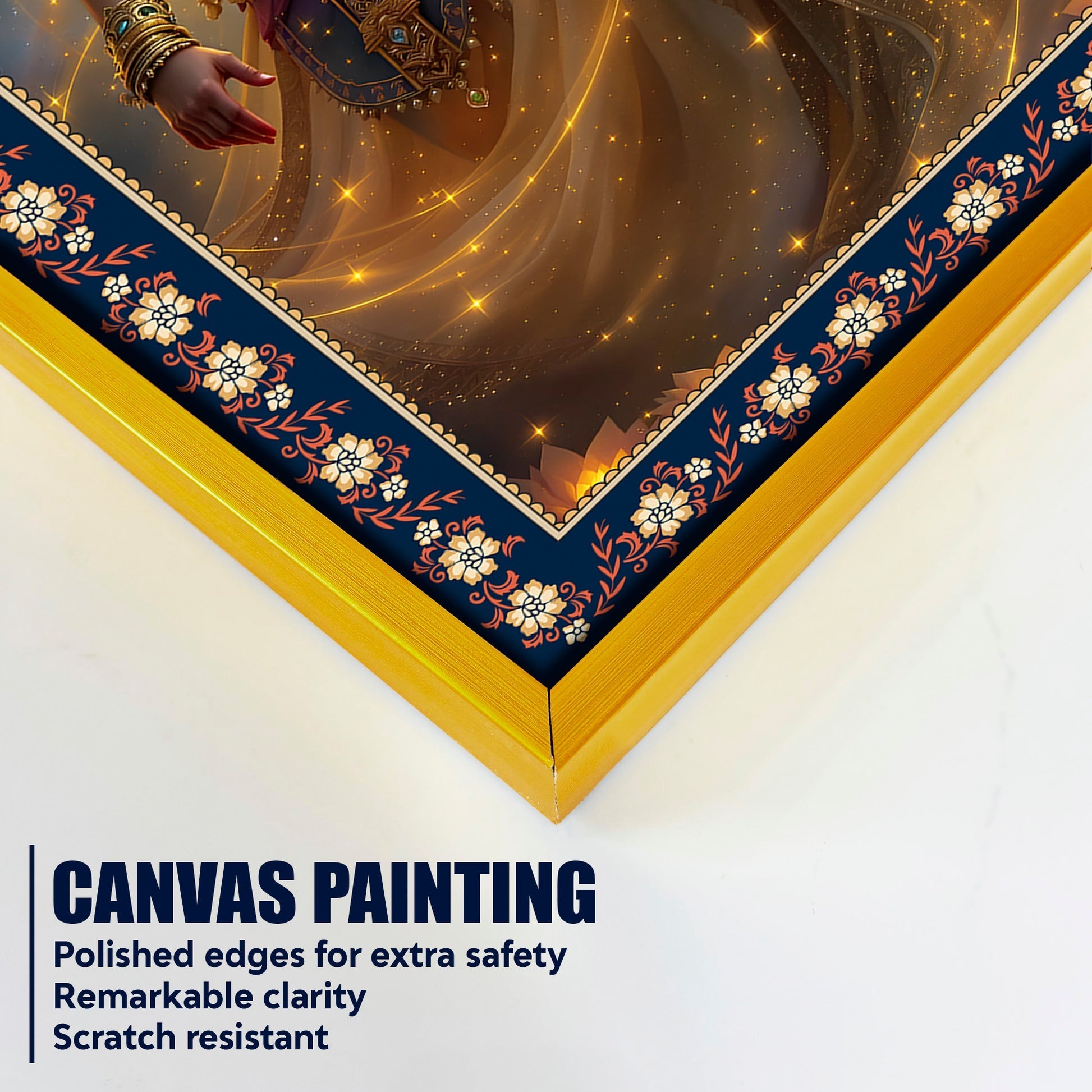 Beautiful Radha Krishna Divine Floral Border Vertical Wall Painting