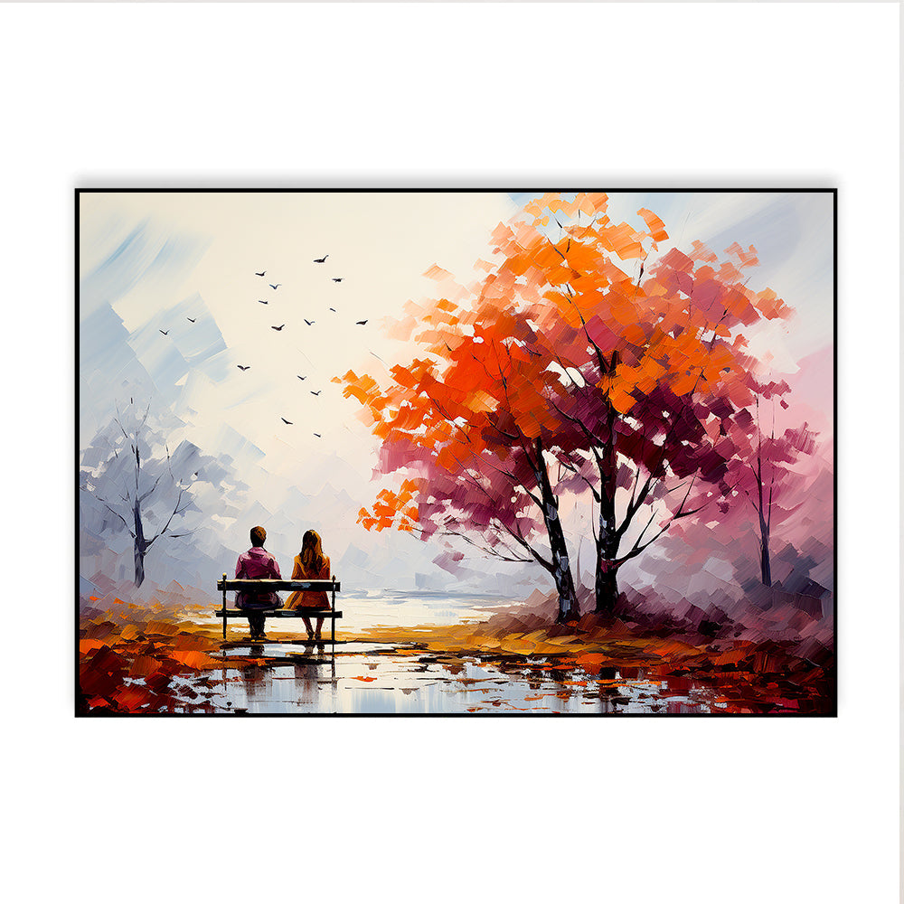 Beautiful Couple Sit on A Bench and Look at The Mountains Canvas Wall Paintings & Arts Secondary image