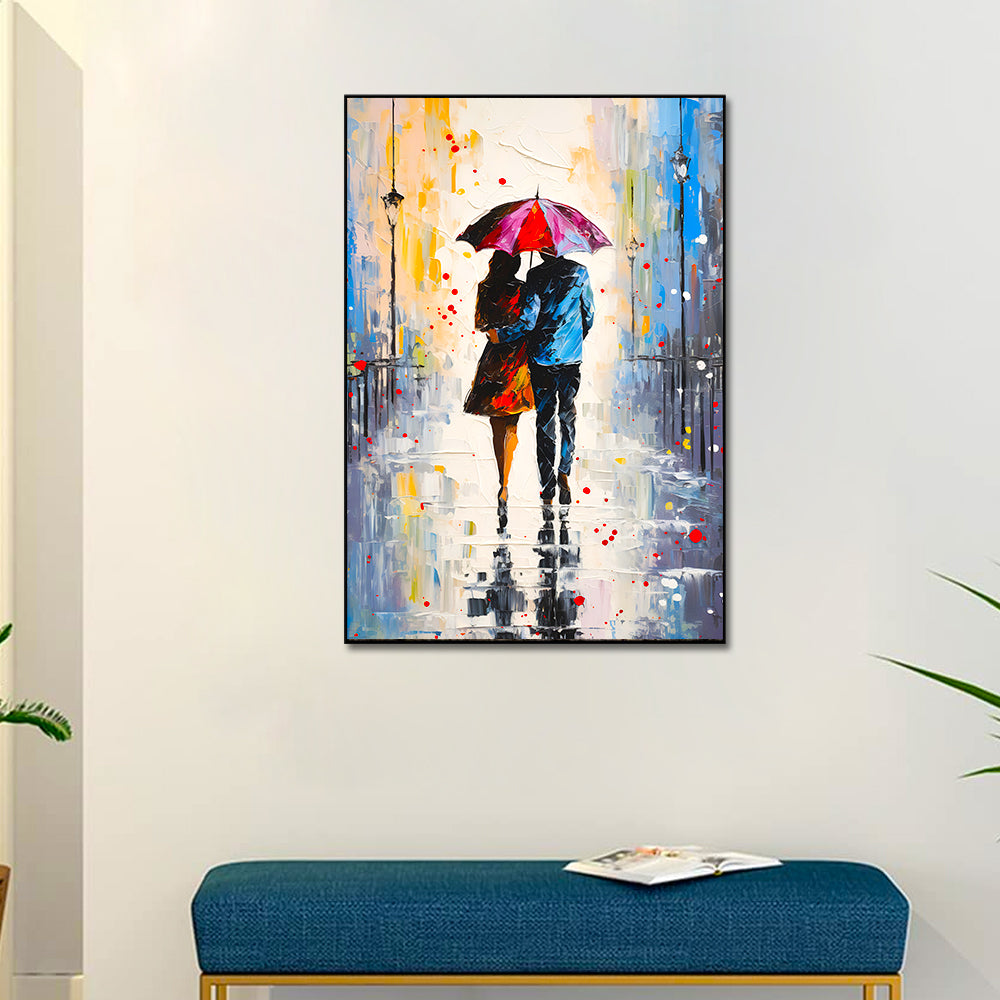 Beautiful Couple's Walk in the Rain Canvas Wall Paintings & Arts Main image