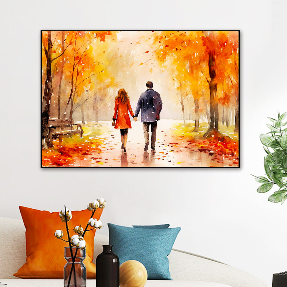 Beautiful Couple Holding Hands and Walking Canvas Wall Paintings & Arts Main image