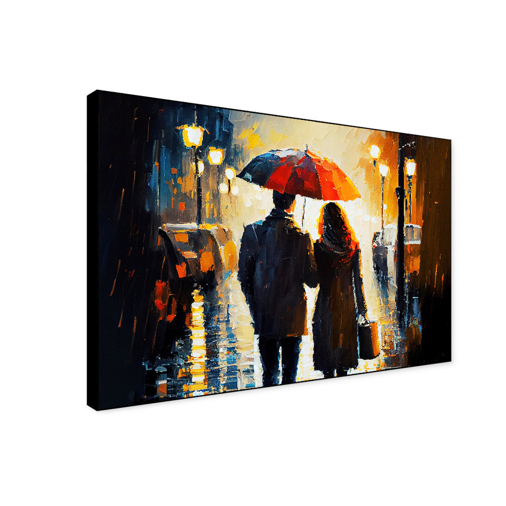 Beautiful Couple Walking in The Rain Holding an Umbrella Canvas Wall Paintings & Arts Secondary image