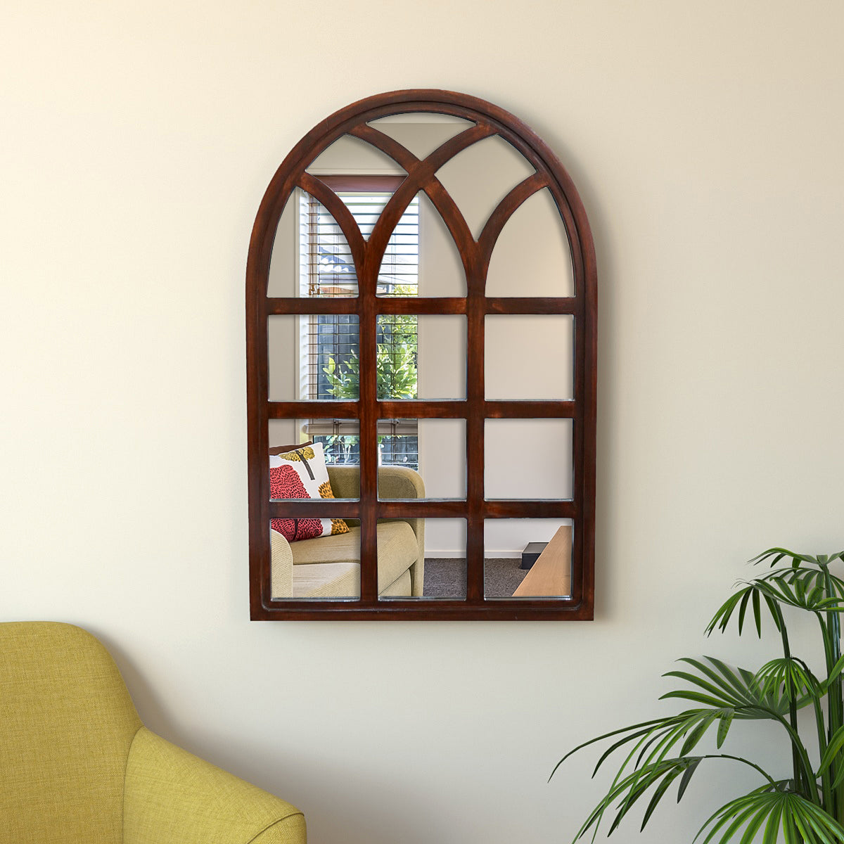 Arch Motif Window Frame Wooden Mirror Main image