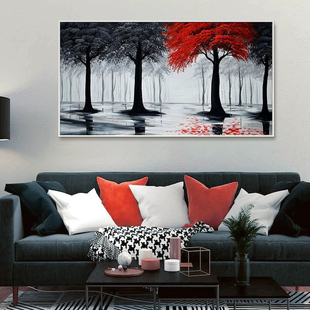 Woodland Red & Black Canvas Panoramic Wall Painting Main image