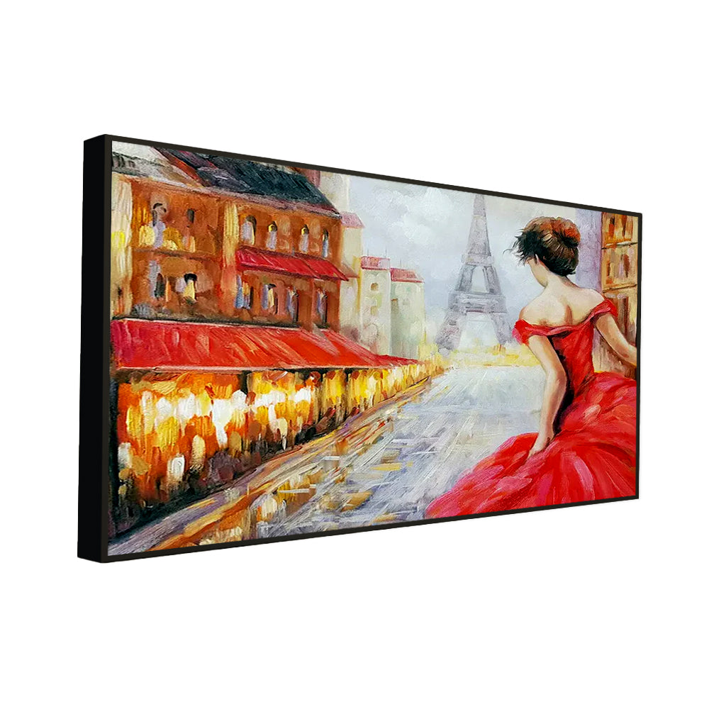 Beautiful Girl in Red Dress Canvas Painting Secondary image