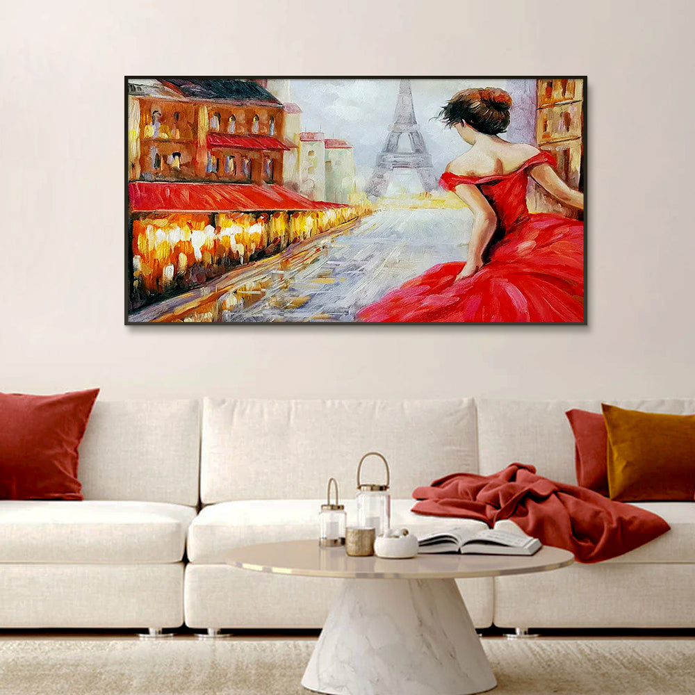 Beautiful Girl in Red Dress Canvas Painting Main image