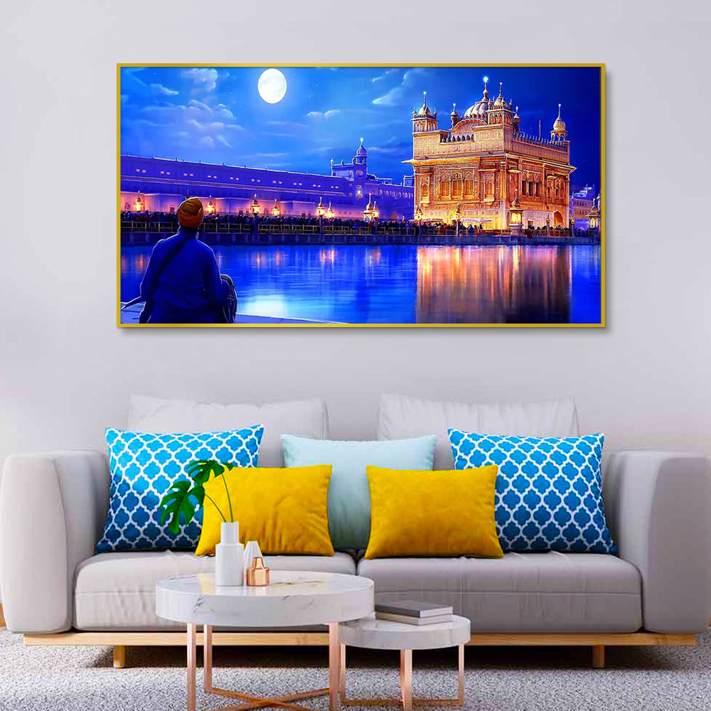 Sikh Golden Temple Scenery Canvas  Wall Painting Big Panoramic Main image