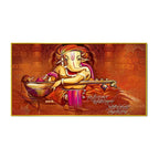 Auspicious Ganesha Playing Veena Canvas  Wall Painting